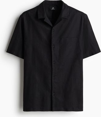H&M Kurzarmhemd aus Leinenmix in Regular Fit - Schwarz