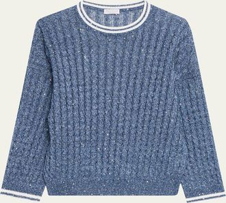 Brunello Cucinelli Linen Dazzling Cable Openwork Knit Crewneck Sweater