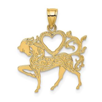 Diamond2Deal 14k Yellow Gold Textured Heart and Horse Charm Pendant