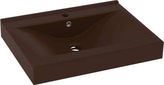 vidaXL vidaXL Lavabo con Foro Rubinetto Marrone Scuro Opaco 60x46cm Ceramica