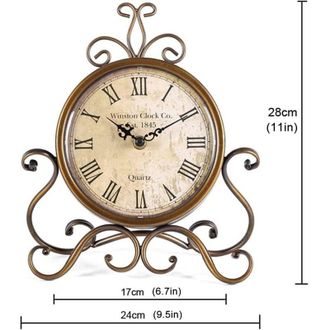 OEM Reloj De Mesa Silencioso Con N&uacute;meros Romanos Antiguos En Cobre, 24 Cm, Para Sal&oacute;n, Oficina O Dormitorio