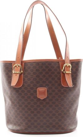 Celine Brown Coated Canvas Leather Handbag Tote Bag (Pre-Owned)