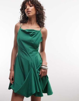AllSaints Claire - Vestito corto raccolto senza maniche verde con scollo ad anello