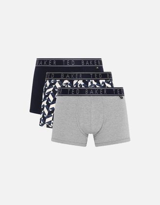 Ted Baker Mens Ted Baker 3-Pack Contrast Waistband Boxer Trunks, Grey/Black/Multi - Size: 32/30/31