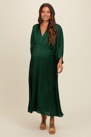 Pinkblush Satin Pleated V-Neck Maxi Dress in Forest Green at Nordstrom, Size Medium