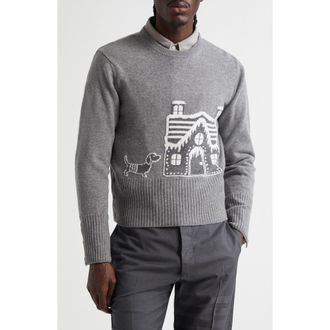 Thom Browne Holiday Scenery Virgin Merino Wool Crewneck Sweater in Light Grey at Nordstrom, Size 4