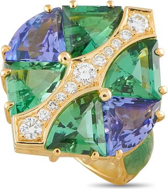 Luxury Bazaar 18K Yellow Gold 0.25ct Diamond and Gemstone Ring MF33-100826