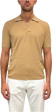 Paolo Pecora Tops, Heren, Beige, M, Katoen, Beige Katoenen Polo met Elastische Taille
