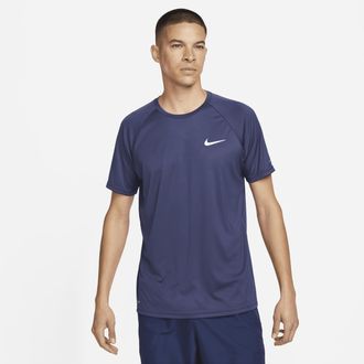 Nike Mens Swim Hydroguard Essential Dri-FIT UV Short Sleeve Top in Blue | NESSA586-440
