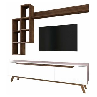 Dmora Dmora - Mueble De Televisi&oacute;n Erato, Aparador De Sal&oacute;n, Mueble Bajo Para Tv, Base De Pared Equipada, 180x35h49 Cm, Blanco Y Nogal, Con Embalaje Reforza