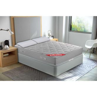 Pikolin Pikolin - Pack descanso colchón viscoelástico de muelles + canapé base abatible blanco y almohadas de fibra 150x190