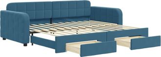 vidaXL Divano Letto Estraibile Con Cassetti Blu 90x200 Cm In Velluto - Vidaxl