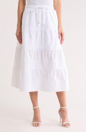 Ellen Tracy Pleated Tiered Cotton Pull-On Skirt in White at Nordstrom Rack, Size X-Large