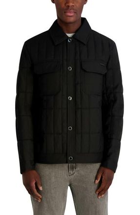 Karl Lagerfeld Quilted Herringbone Shirt Jacket in Black at Nordstrom, Size Xx-Large