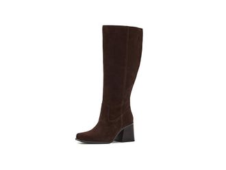Vince Camuto Sangeti Wide Calf Stacked Heel Knee High Boot Womens Boots Brownie : 8.5 M, Leather