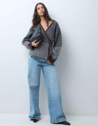 & Other Stories cardigan avvolgente bicolore in misto lana e cotone marrone
