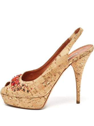 Oscar De La Renta 130mm bead-embellished pumps - Neutrals