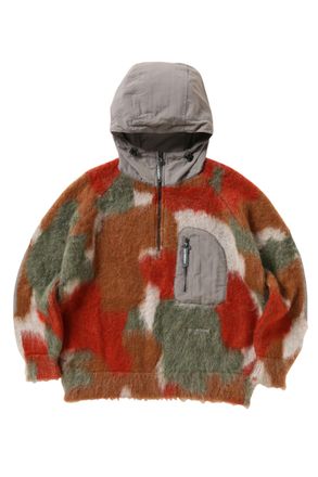 And Wander Bold Camouflage Shaggy Knit Hoodie With Half-Zip Front