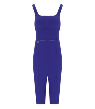 Elisabetta Franchi Square Neck Sheath Crepe Midi Dress