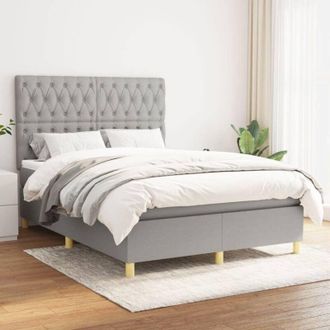 vidaXL Cama Box Spring Con Colch&oacute;n Tela Gris Claro 140x200 Cm Vidaxl