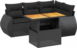 vidaXL Set De Muebles De Jard&iacute;n 5 Pzas Y Cojines Rat&aacute;n Sint&eacute;tico Negro Vidaxl