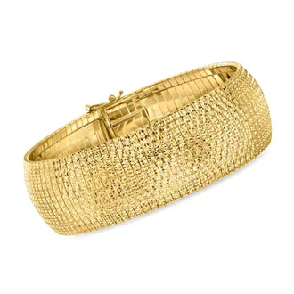 Ross-Simons Italian 18kt Gold Over Sterling Textured and Polished Omega Bracelet