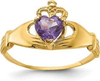 Diamond2Deal 14k Yellow Gold Purple Cubic Zirconia Claddagh Heart Ring