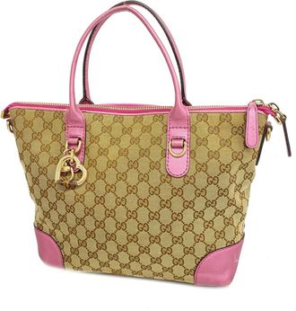 Gucci Beige Pink Canvas Tote Bag (Pre-Owned)