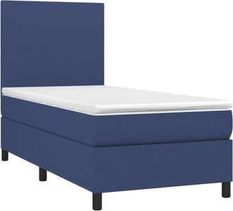 vidaXL Cama Box Spring Colch&oacute;n Y Luces Led Tela Azul 90x200 Cm Vidaxl