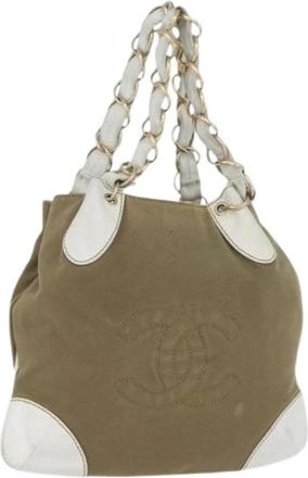 Chanel Pre-owned Vintage Canvas Tote Bag - Dames - Vintage Schoudertas - Beige - ONE Size - Leer - Vintage