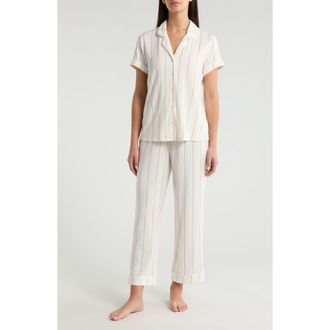 Nordstrom Moonlight Eco Crop Pajamas in Ivory- Tan Calm Pinstripe at Nordstrom, Size X-Small