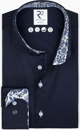 R2 Mens R2 CUT AWAY COLLAR LONG SLEEVED SHIRT NAVY - Size: 44/46