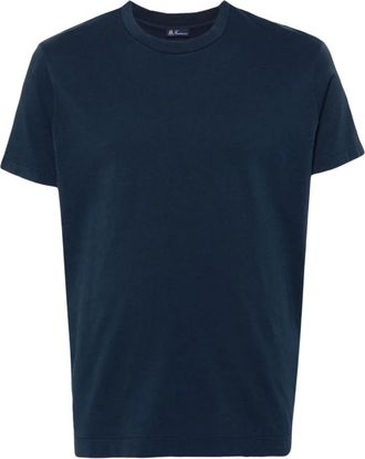 Finamore Blauwe Jersey T-shirts en Polos - Heren - T-shirts - Blauw - S - Katoen - Tops