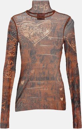 Jean Paul Gaultier x KNWLS printed mesh high-neck top