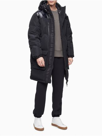 Calvin Klein Mens Colorblock High Shine Down Puffer Coat - Black - XXL