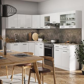Vicco Cocina Esquinera Rick, Blanco/blanco Alto Brillo, 267 X 167 Cm, Et M&aacute;rmol