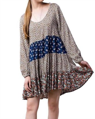 Greek Archaic Kori Mixed Print Tie Back Dress In Taupe