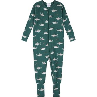 Petit Lem Print Convertible One-Piece Pajamas in Teal at Nordstrom, Size 18M