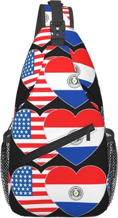 Generic Paraguay America Flag Twin Heart For Paraguayan Americans Chest Bag With Zipper Sling Bag Adjustable Daypack For Shopping Outdoors Traveling