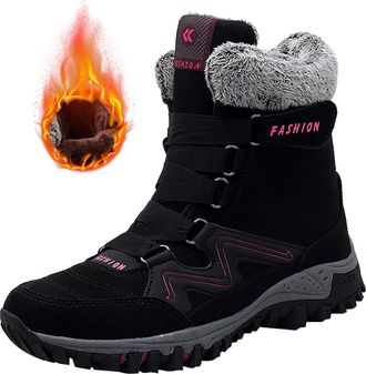 Generic Women Boots Mid Calf, Waterproof Hiking Boots - Solid Color Fluffy Boot Fashion Going Out High Top Boot Casual Outdoor Sports Booties for Winter Casua