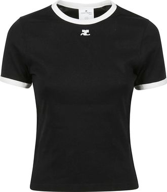 Courr&egrave;ges Signature Contrast Trim Cotton T-Shirt