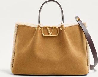Valentino Garavani Valentino Garavani Medium Suede Shopping Bag With Sheepskin Lining Wo