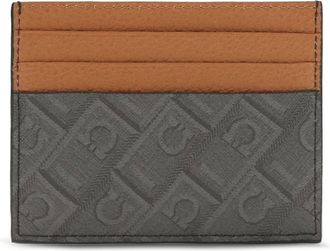 Ferragamo Mens Monogram Leather Cardholder Grey Patterned Dark Calf Bos Taurus Wallet