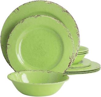 Gibson Mauna 12 Piece Melamine Dinnerware Set in Crackle Green at Nordstrom