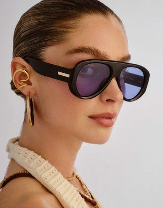 Le Specs Dreamboat - Occhiali da sole a mascherina neri con lenti blu-Nero