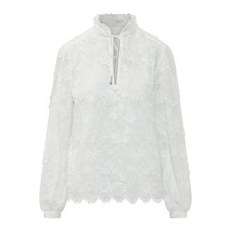 Michael Kors Blouses, female, White, Size: L Embroidered Ruffled Blouse