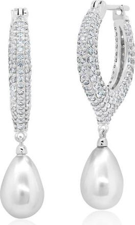 Crislu Teardrop Pearl & Pavé Drop Earrings in Pure Platinum/Pearl at Nordstrom