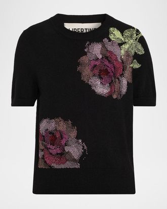 Libertine - Libertine American Beauty Embellished Short-Sleeve Cashmere Sweater
