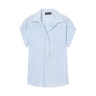 Brooks Brothers Regular Fit Bedrukte Linnen Blouse - Dames - Overhemden - Blauw - M - Linnen - Overhemden