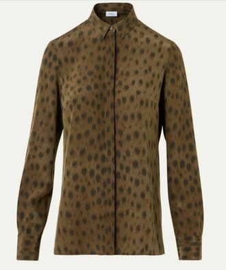 Akris Womens Leopard Print Blouse In Hazel Bark